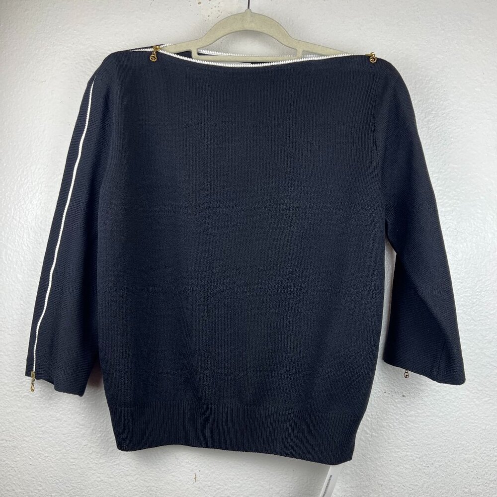 St. John Collection Women’s Size 8 Black Santana Knit Zipper Shoulder Sweater
